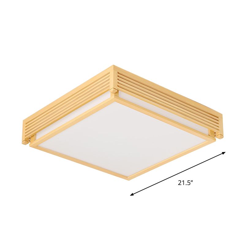 Quadratische Box Acryl Unterputzleuchte 14"/18"/21.5"W Einfache LED Beige Deckenleuchte in Warm/Weiß Licht mit Holzschutz