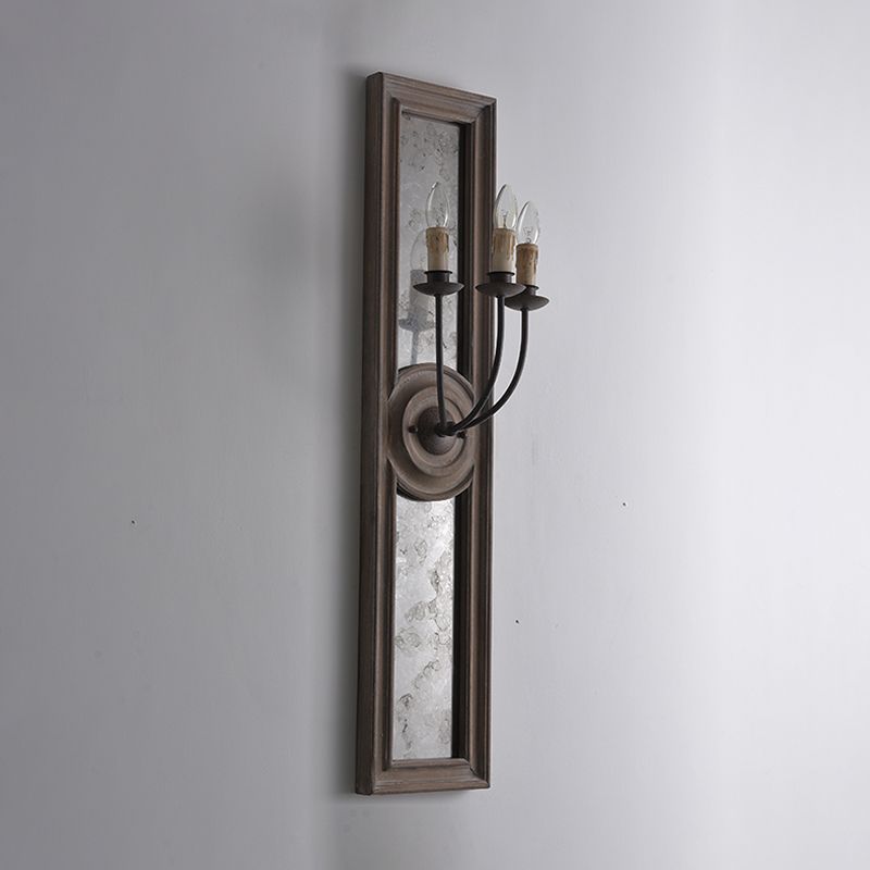 3 Lights Wall Mounted Light Countryside Style Candelabra Metallic Wall Lamp Fixture with Mirror Detail in Brown