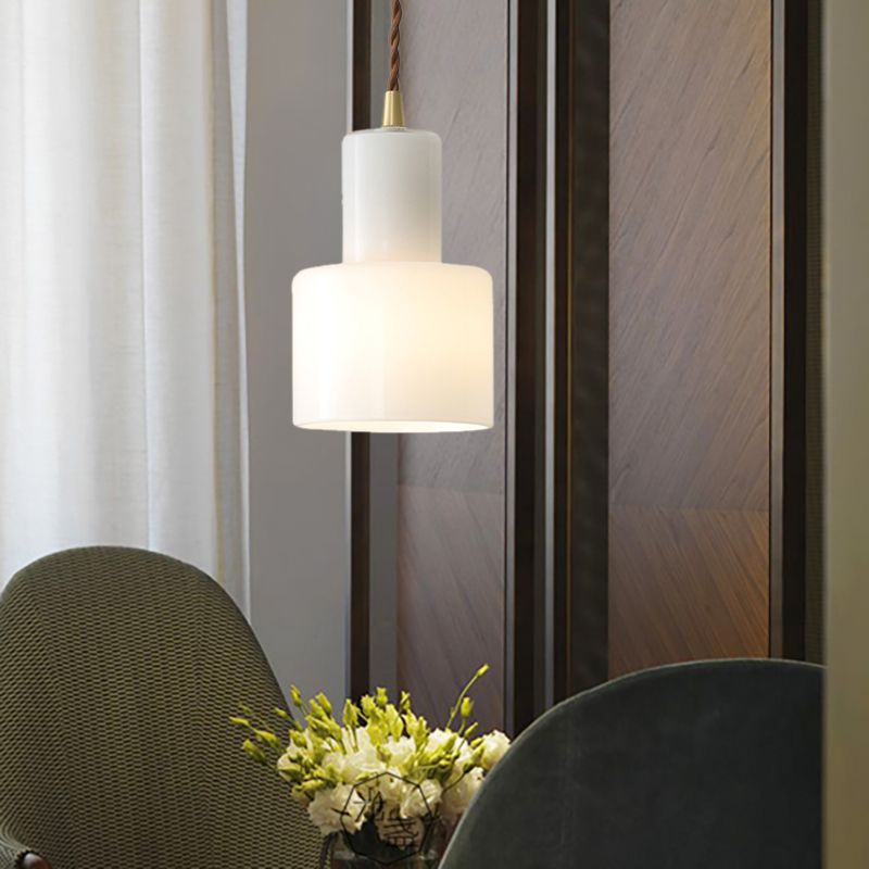 1 cylindre léger lampe suspendue moderne en verre de lait simple pendentif léger en blanc pour chambre de bureau