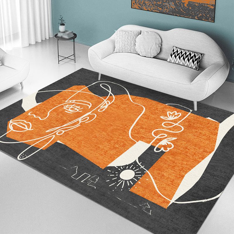 Chic Modern Area Rug Orange Geometric Print Area Carpet Polyester Stain Resistant Rug for Home Decor
