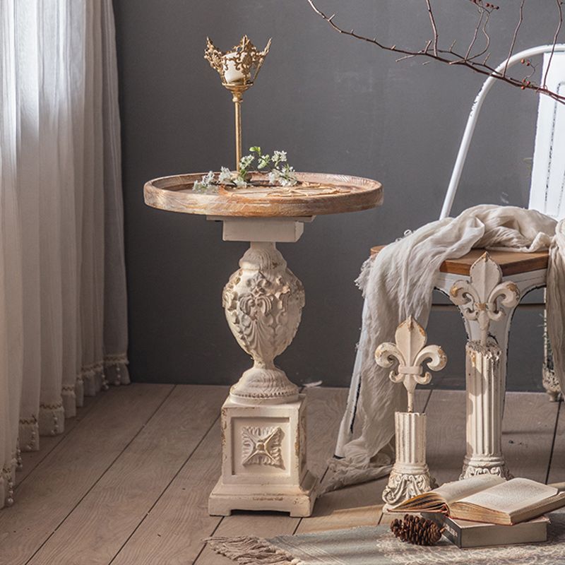 French Country Corner Table Wood Pedestal Round Accent Side Table