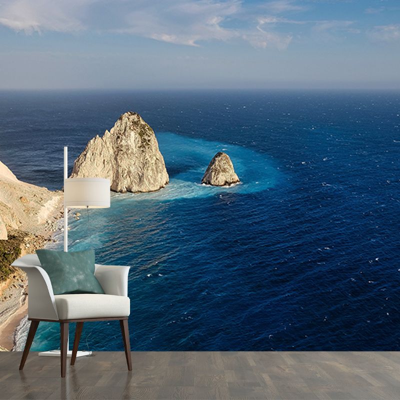 Seaside Landscape Mural Wallpaper for Sitting Room, Personalized Size Available