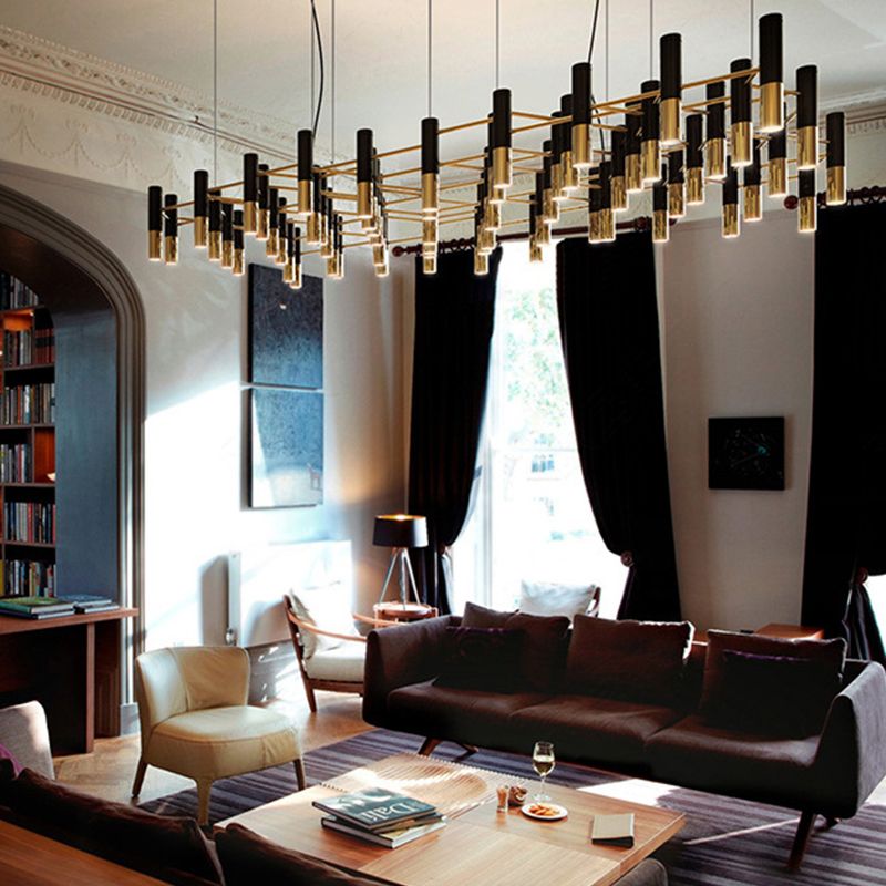 Partido colgante de metal de lámpara de araña posmoderna de oro negro para el dormitorio