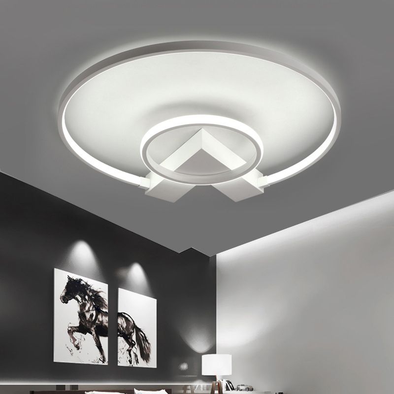 White/Gold 2-Circle Flush Mount Lighting Contemporary Aluminum LED Ceiling Fixture with V Neck Design