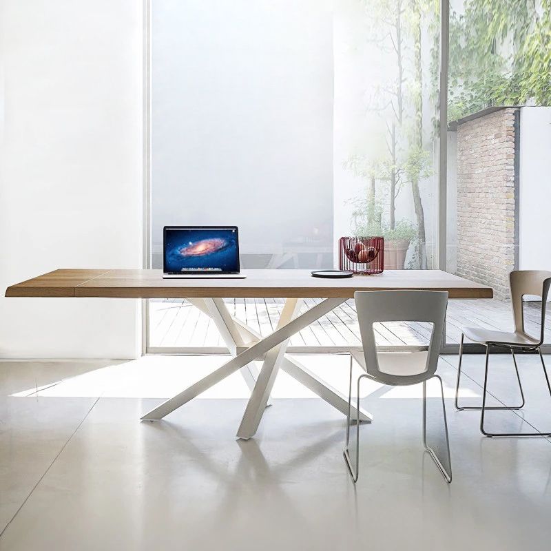 Rectangle 4 Legs Industrial Table Solid Wood Fixed Table for Restaurant