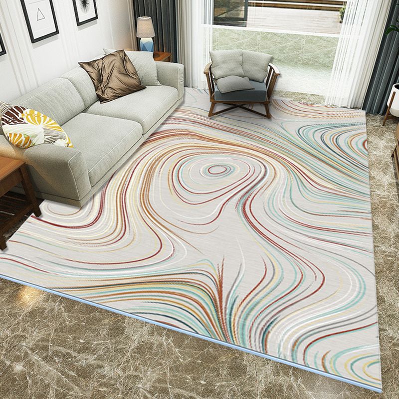 Grey Simple Rug Polyester Concentric Circles Striped Pattern Rug Washable Area Rug for Living Room
