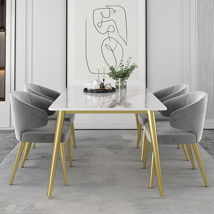 Modern Rectangle Dining Set 1/2/5 Pieces Stone Top Indoor Dinette Set with Gold Base