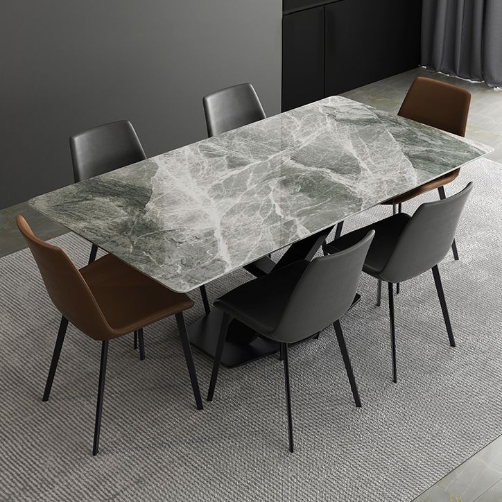Modern Sintered Stone Gray Dining Table Set with Rectangle Table and Metal Base Formal Dining Set