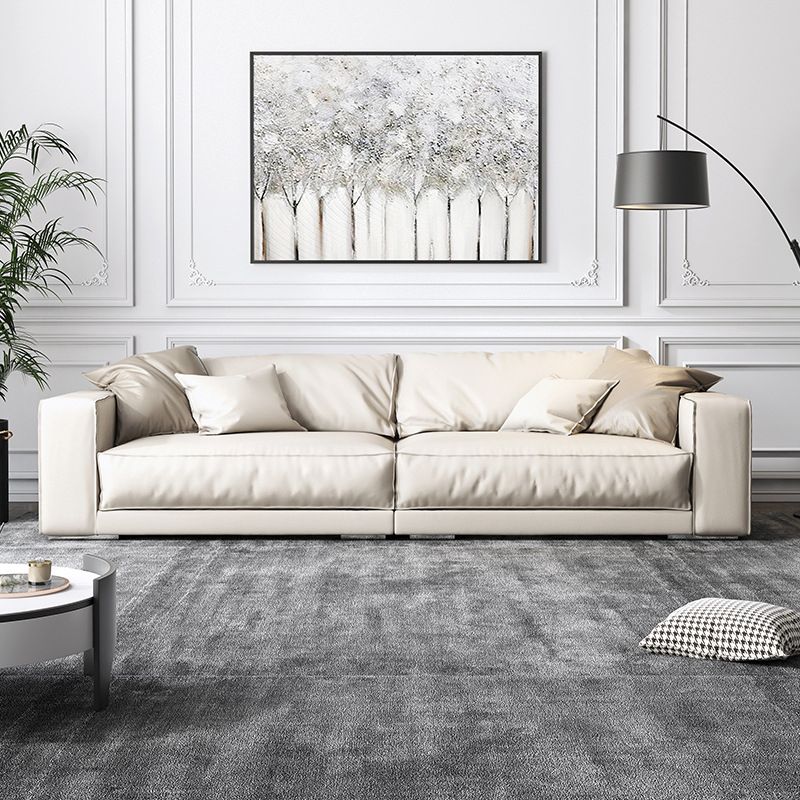 Square Arm Ivory Sectional Sofa Cushion Back Faux leather Contemporary Sectional