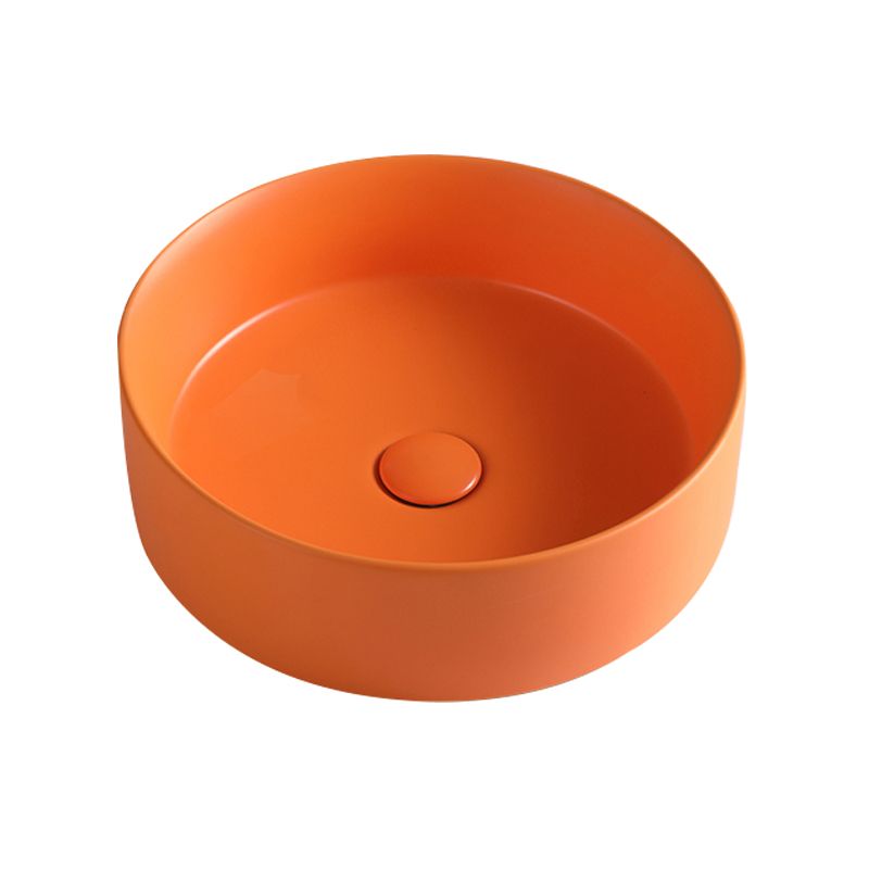 Round White and Orange Trough Bathroom Sink Porcelain Trough Bathroom Sink