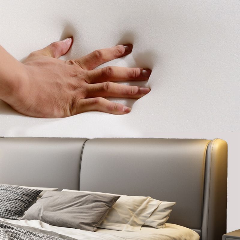 Modern Panel Bed with Upholstered Headboard Grey Solid Wood Bed Frame