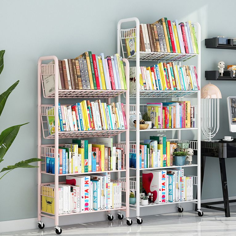 Contemporary Style Metal Bookcase Wheel Bookshelf for Office