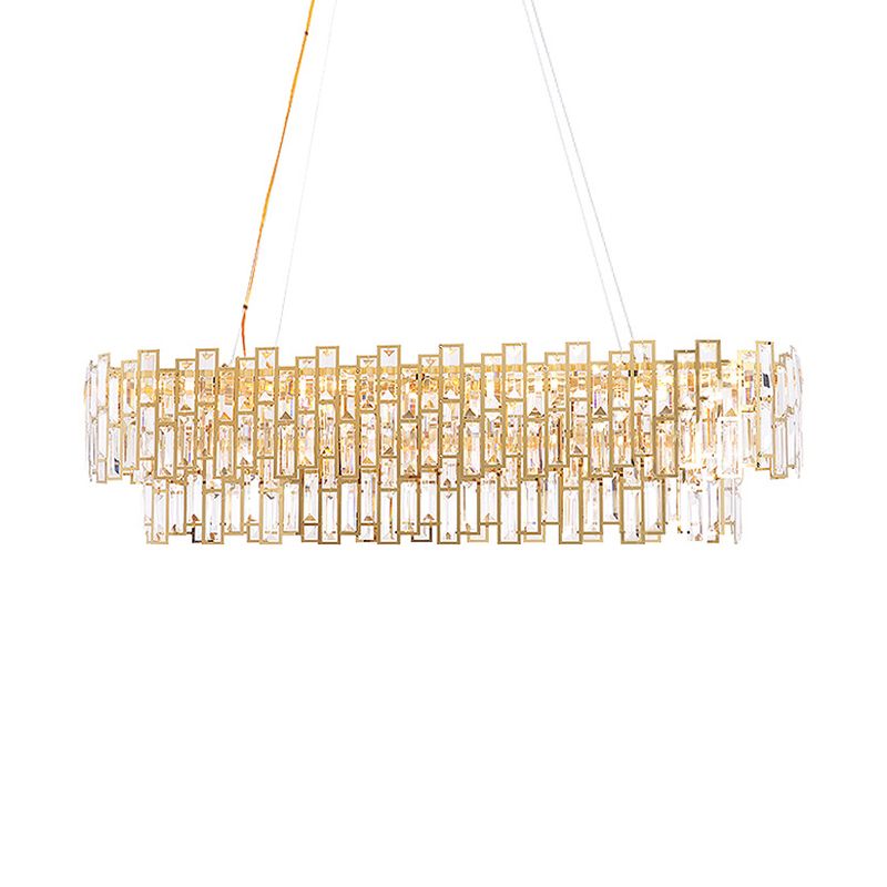 Crystal Block Linear Chandelier Light Contemporary Gold LED Hanging Ceiling Lamp for Living Room, 35.5"/45" Wide