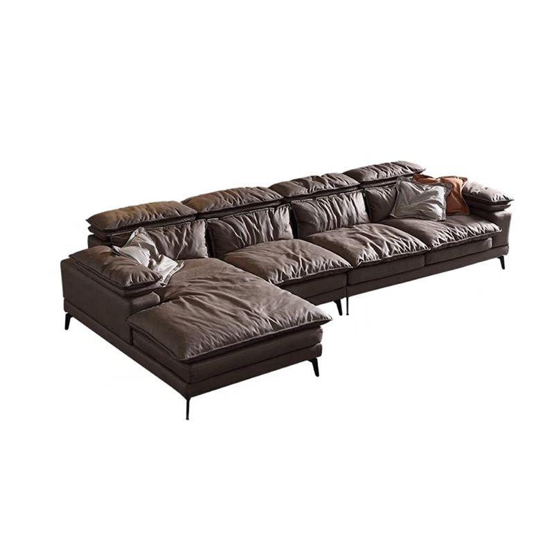 Modern Style Sofa Bed Imitation Leather Material Grey/khaki/coffee Feather Padded Sofa