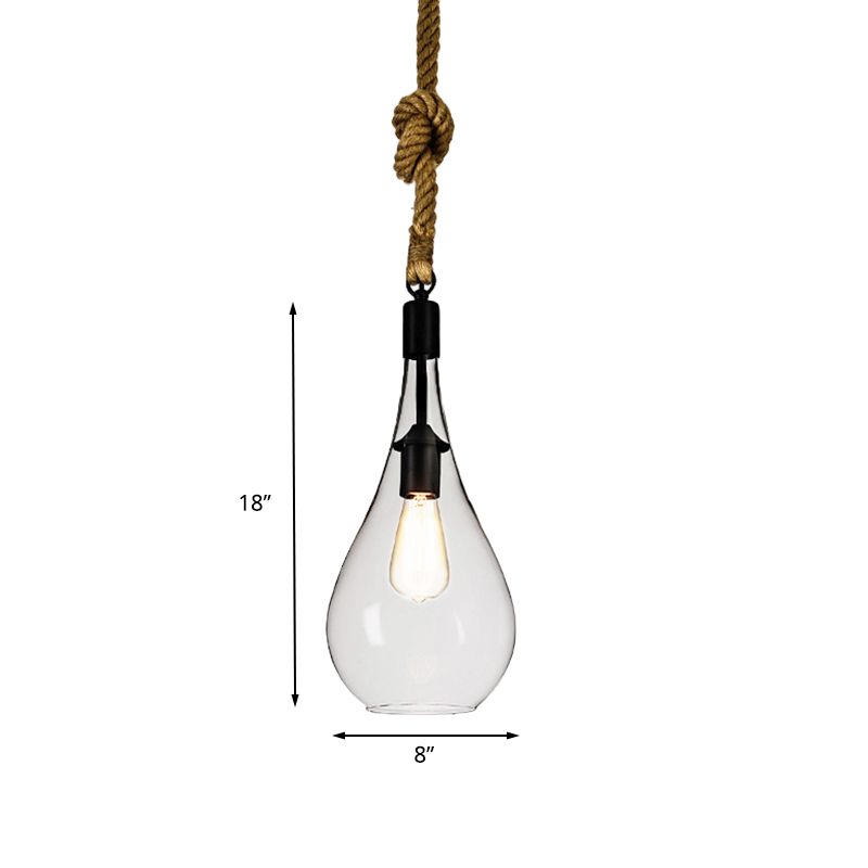 Clear Glass Urn/Trapezoid Pendant Lighting Industrial Style 1 Light Bedroom Hanging Light Fixture with Adjustable Rope