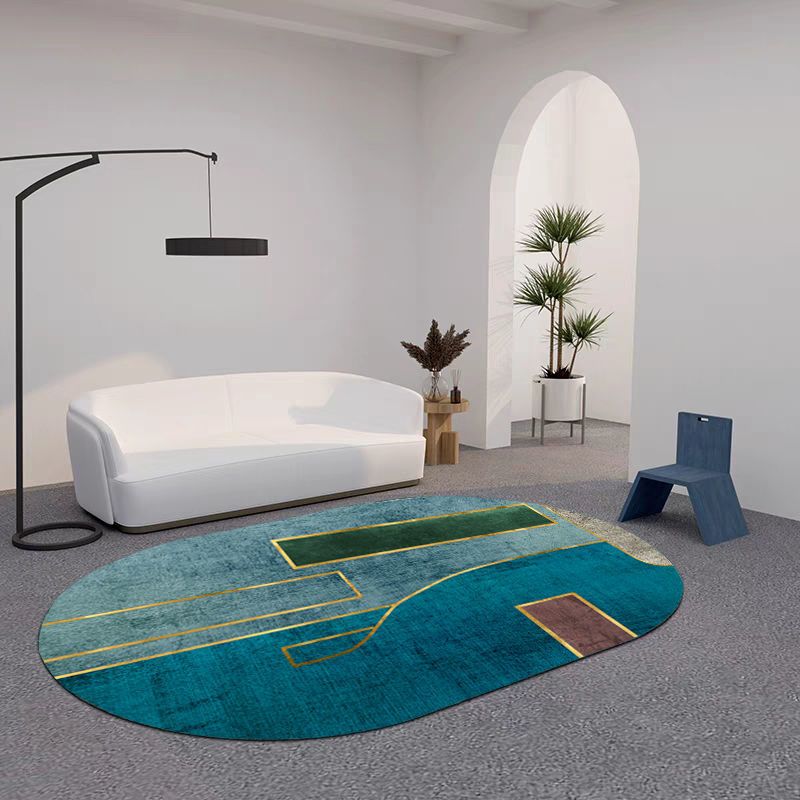 Modern Living Room Carpet Color Block Polyester Area Rug Stain Resistant Area Rug