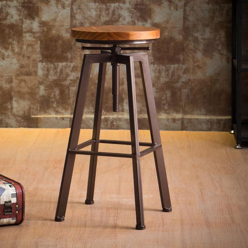 Industrial Elevatable Backless Counter Stool Iron Bar Stool with Pedal for Bar