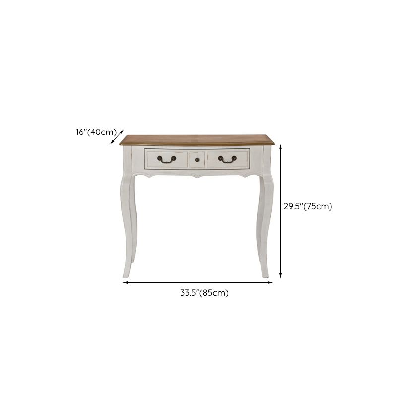 Victorian White Makeup Vanity Desk Table Solid Wood Dressing Table Stool Set