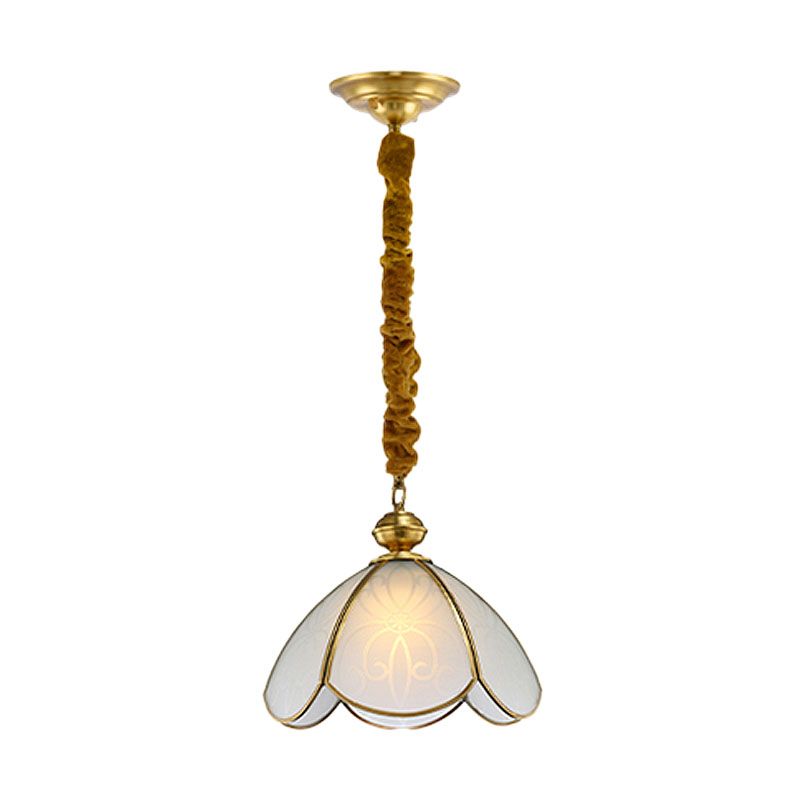 Colonial Flower Hanging Pendant 1 Head Frosted White Glass Suspended Lighting Fixture for Hall