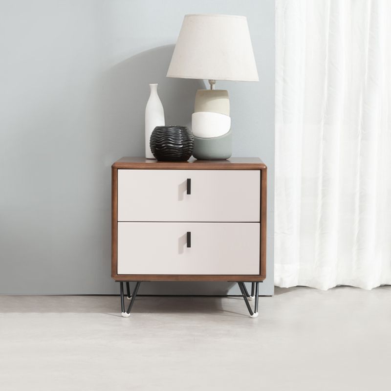 Rubber Wood Drawers Included Accent Table Nightstand Traditional with Legs