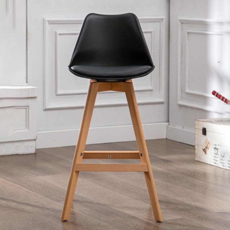 Contemporary Backrest Bar Stool Leather Wood 4 Legs Bar Stool , 1 Piece