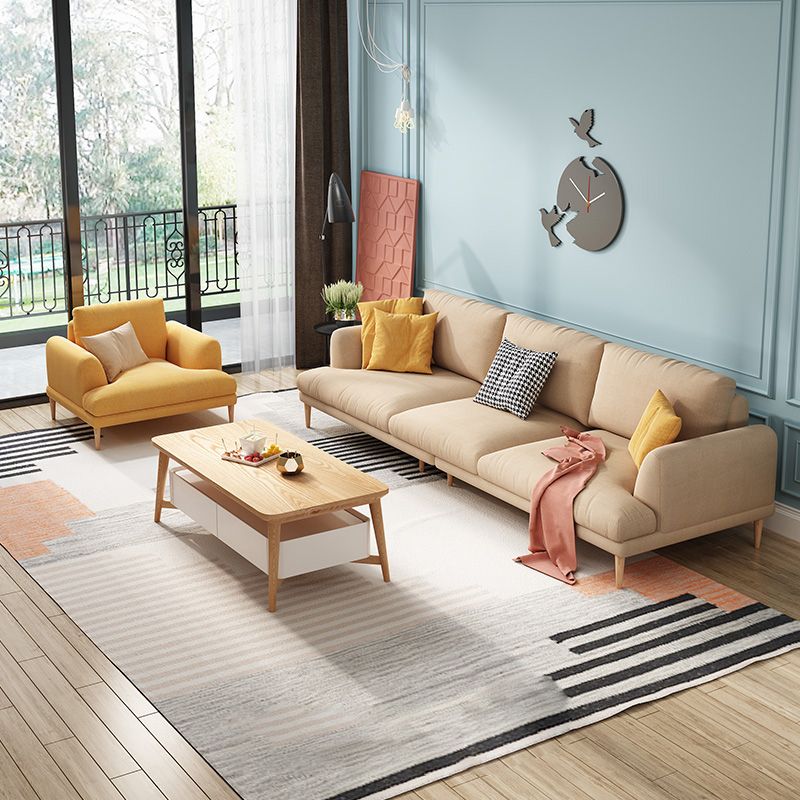 Recessed Arm Cushion Back Contemporary Cotton Living Room Sofa