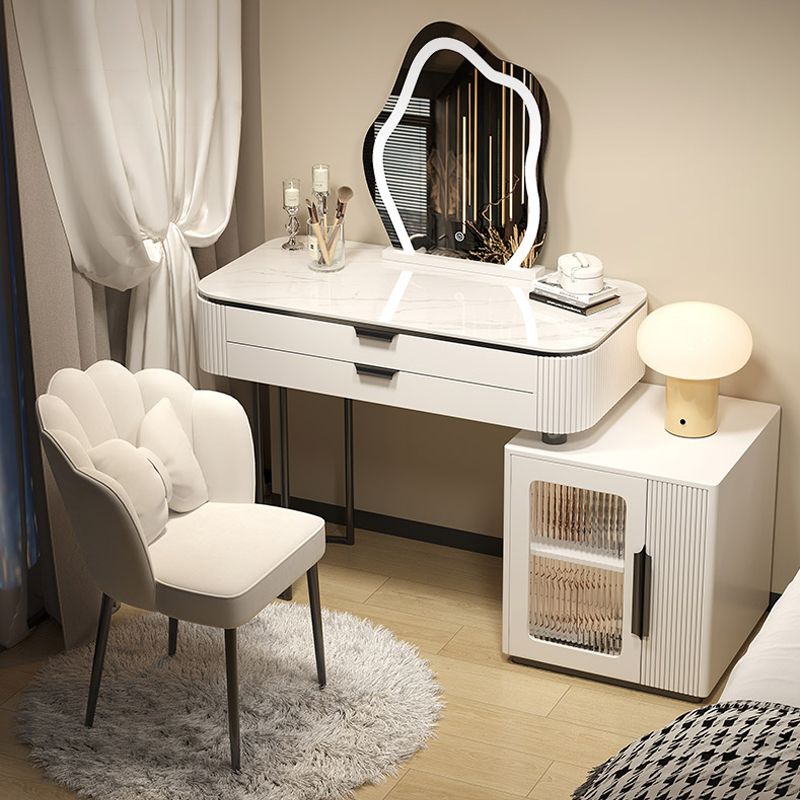 Contemporary Stone Top Vanity Table Set with Mirror and Stool Glam Slate Dressing Table
