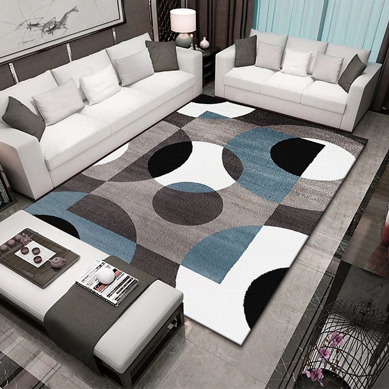 Brown Modern Area Rug Polyester Geometric Rug Washable Rug for Living Room