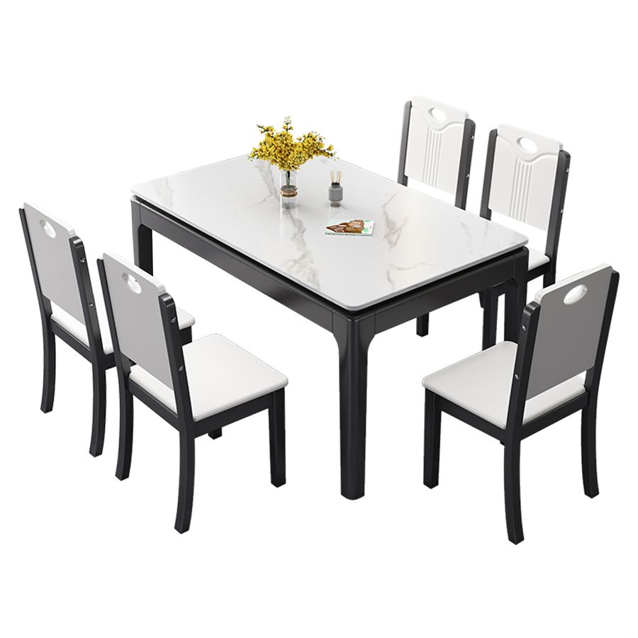Stone Dining Room Collection Midcentury Style Rectangle 4 Legs Dining Table for Home