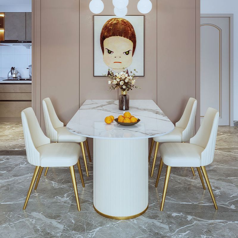 Free Form White Dining Table Sintered Stone Table Luxury of Double Pedestal