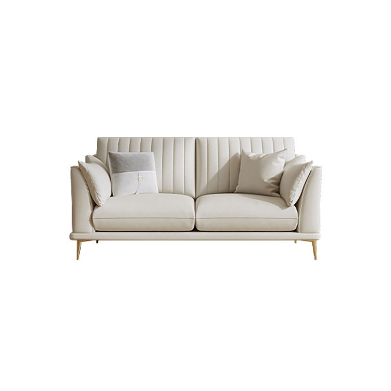 Modern Style Solid Wood Material Base Cloth Art & Leather Rice White Rectangular Sofa