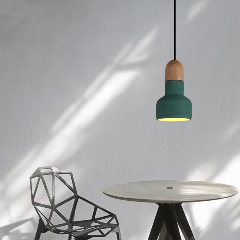 1-Light Creative Ciment Hanging Light Modern Simplicité Pendentif Pendant en bois pour les restaurants de bar