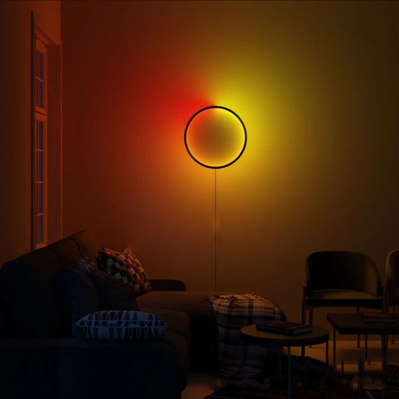 Black Circular LED Wall Lamp in Modern Simplicity Aluminium RGB Wall Light with Silicone Shade