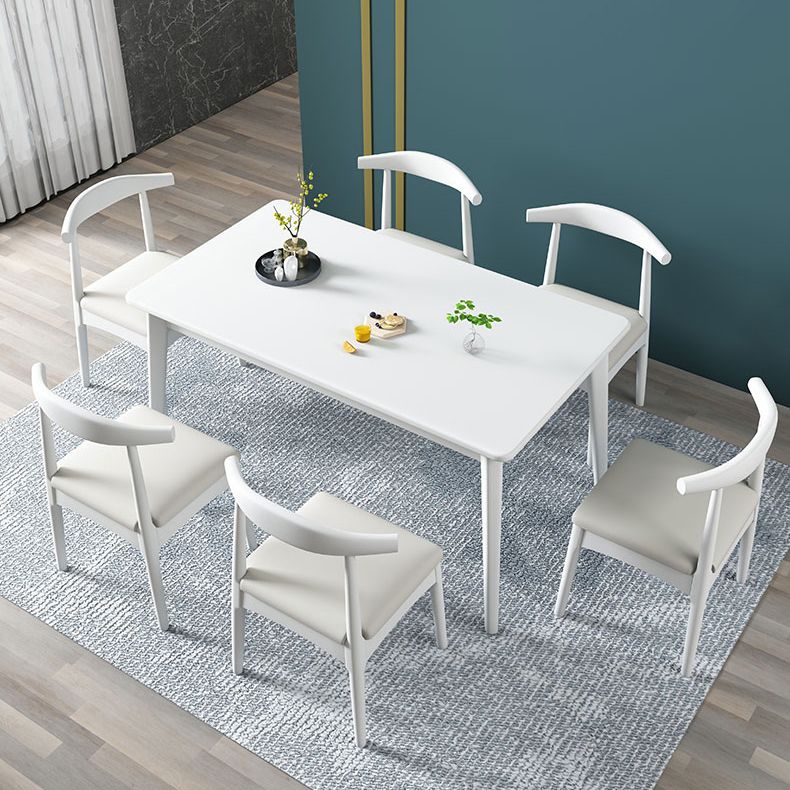 Eigentijdse massieve houten rechthoekige vorm eettafel standaard eettafel met 4 potenbasis