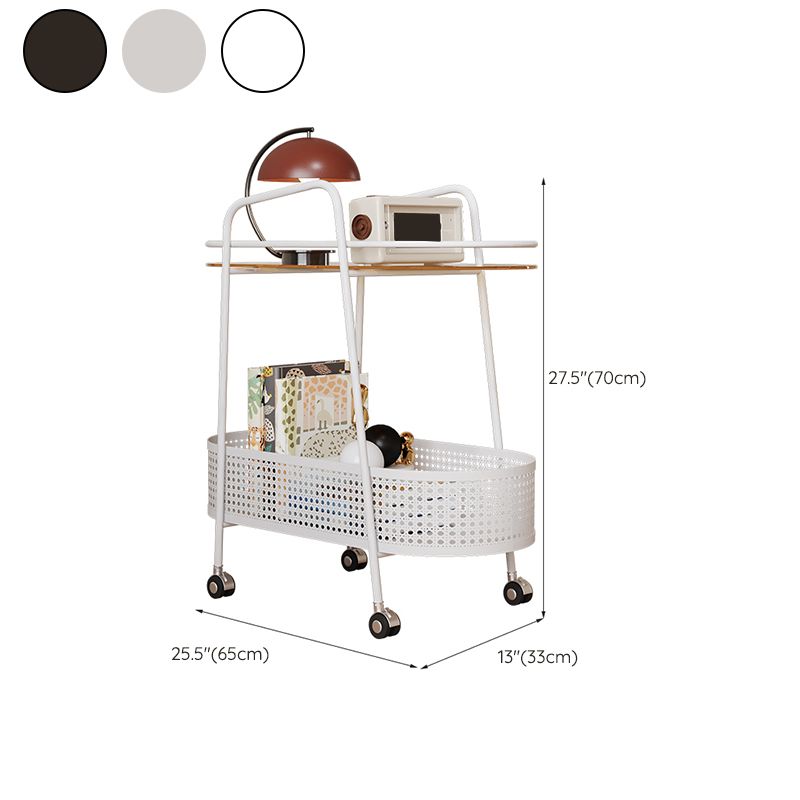 25.6" Wide Metal & Glass Side Table Elliptical Sofa Side Accent Table with Casters