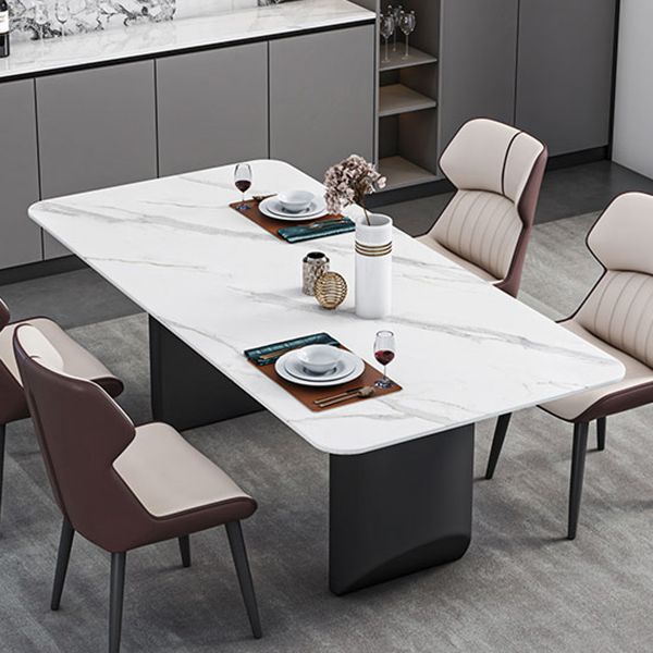 Contemporary Dining Table Sintered Stone Dining Table with Double Pedestal for Dining Room