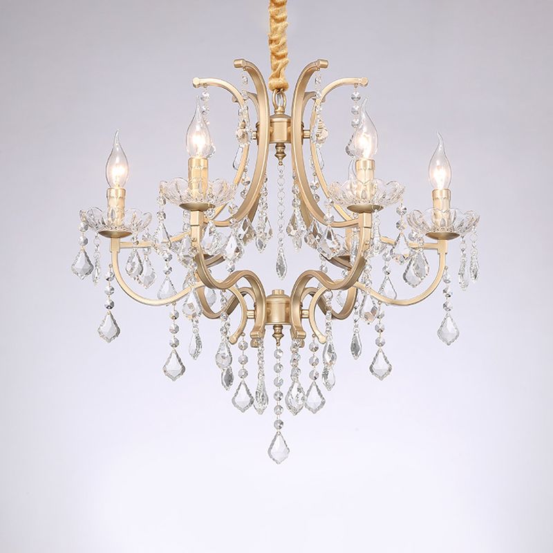 Candélabre métallique Pendre lustre moderne 4 ampoules suspendues suspendues avec accents cristallins en or