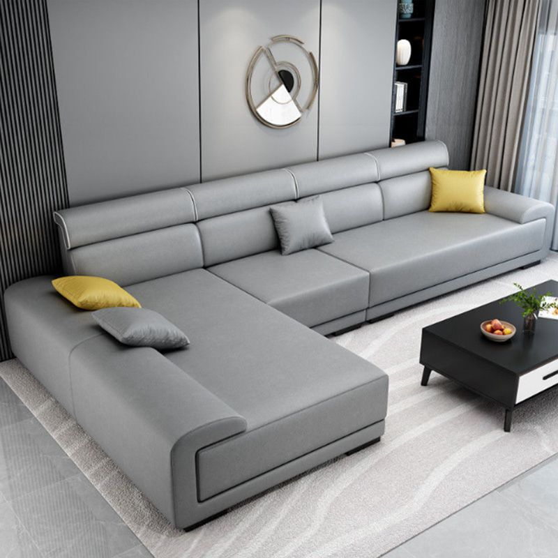Faux Leather 4-Seater Sectional with Adjustable Head Pillow 70.87" W
