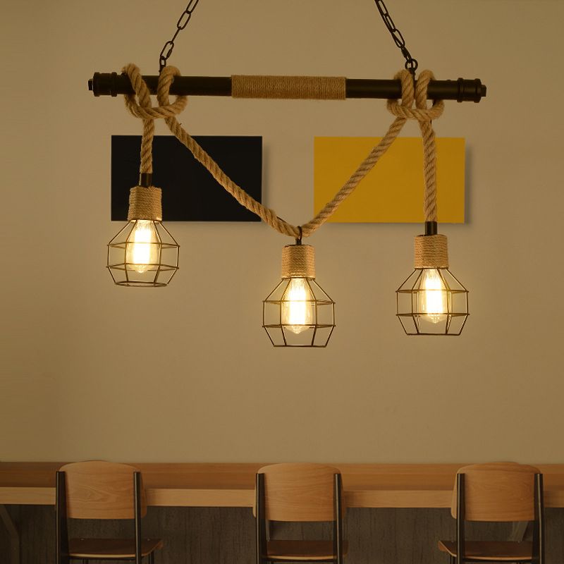 Industrial Island Light Hemp Rope Island Hanging Light with Metal Shade for Dining Room