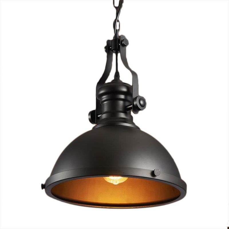 Dome Shade Metallic Ceiling Fixture Industrial Style 1 Light Dining Room Hanging Pendant Light