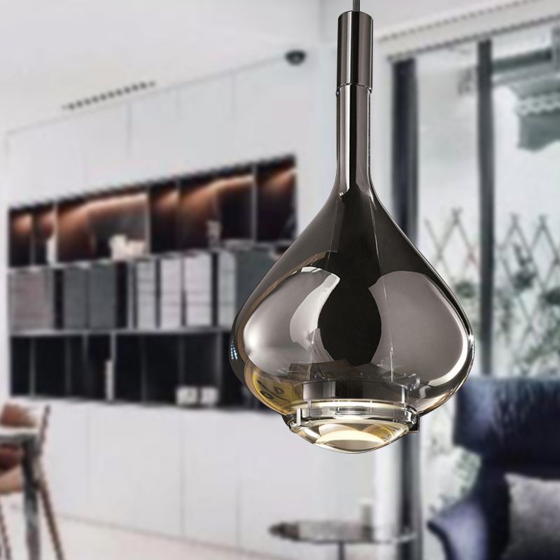 Beaker-Esque Shape Pendant Light Modern Rose Gold/Clear/Smoke Clear Glass 1 Light Dining Room Hanging Light Kit