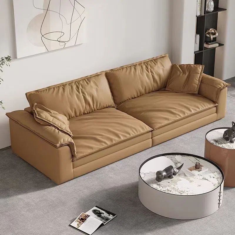 Faux Leather Sofa 35.43" D x 31.49" H Square Arm Sofa for Living Room