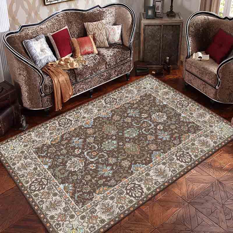 Classical Floral Printed Carpet Retro Polyester Area Rug Stain Resistant Carpet for Living Room