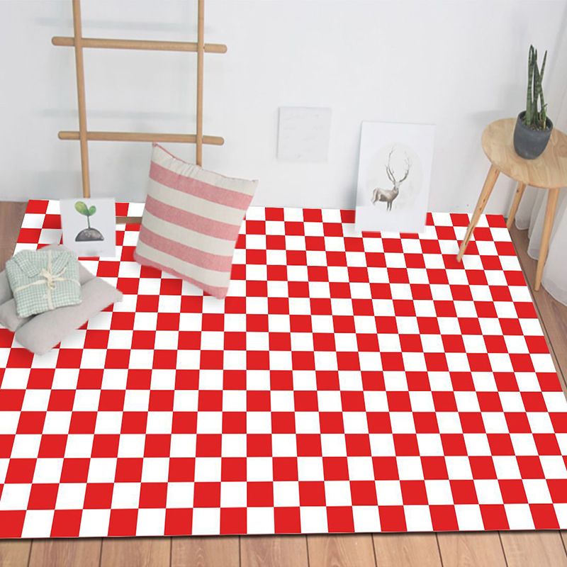 White Modern Rug Polyester Simple Plaid Pattern Rug Non-Slip Backing Rug for Living Room