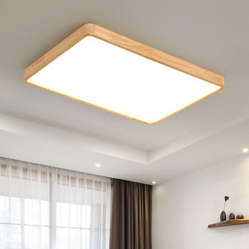 Wood Rectangular Ceiling Flush Mount Light Nordic LED Acrylic Flushmount Lighting Fixture