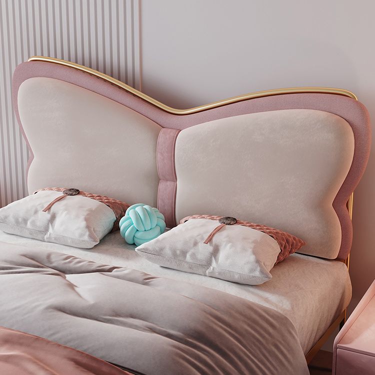 Low Profile Standard Bed Gold Metal Bed Frame with Upholstered Headboard