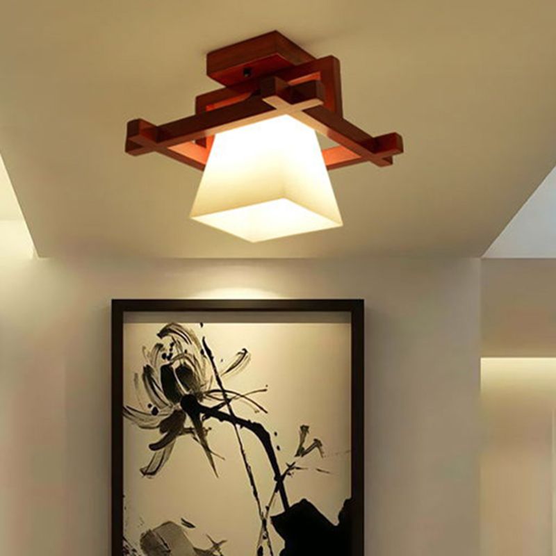 Gangpad semi-inbouw plafondarmatuur hout eenvoudige stijl plafondverlichting in bruin