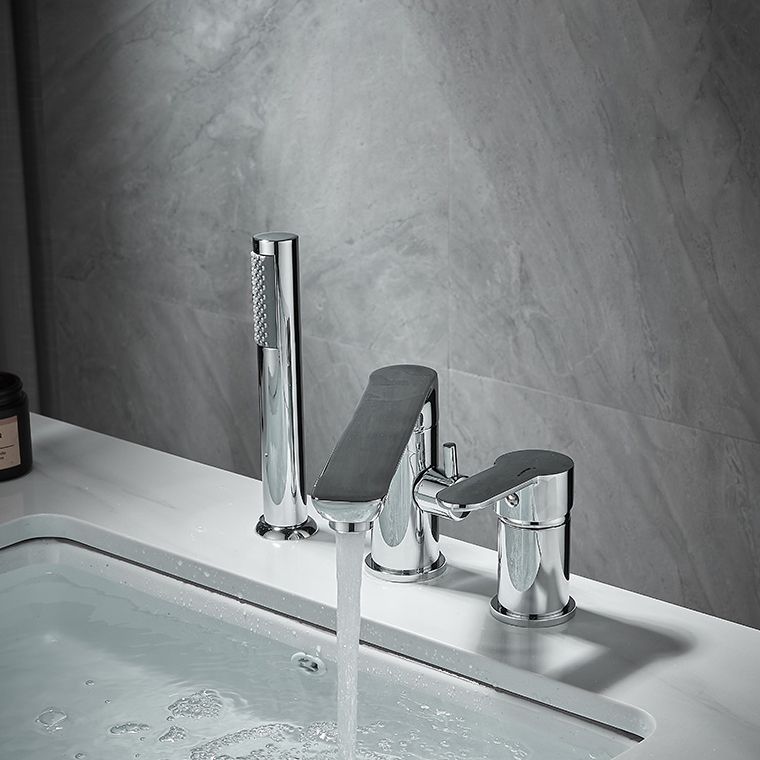 Modern Deck Mounted Freestanding Tub Filler Metal Freestanding Faucet with Handles