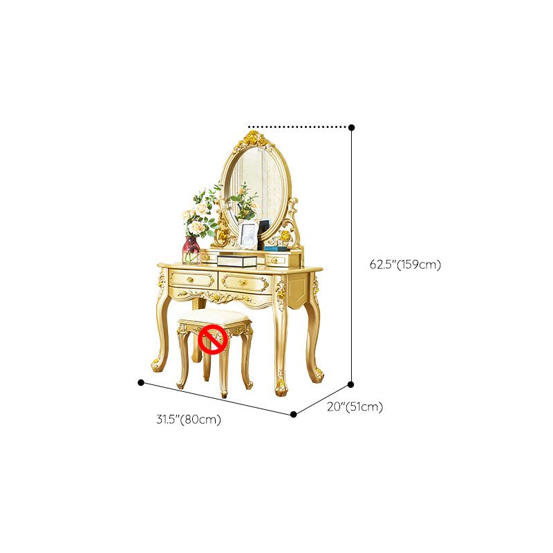 Victorian Wooden Vanity Dressing Table Gold 2-Drawer Make-up Vanity