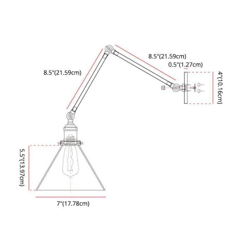 Applexion murale en cône noir dans la lampe murale en fer forgé de style rétro industriel pour espaces intérieurs